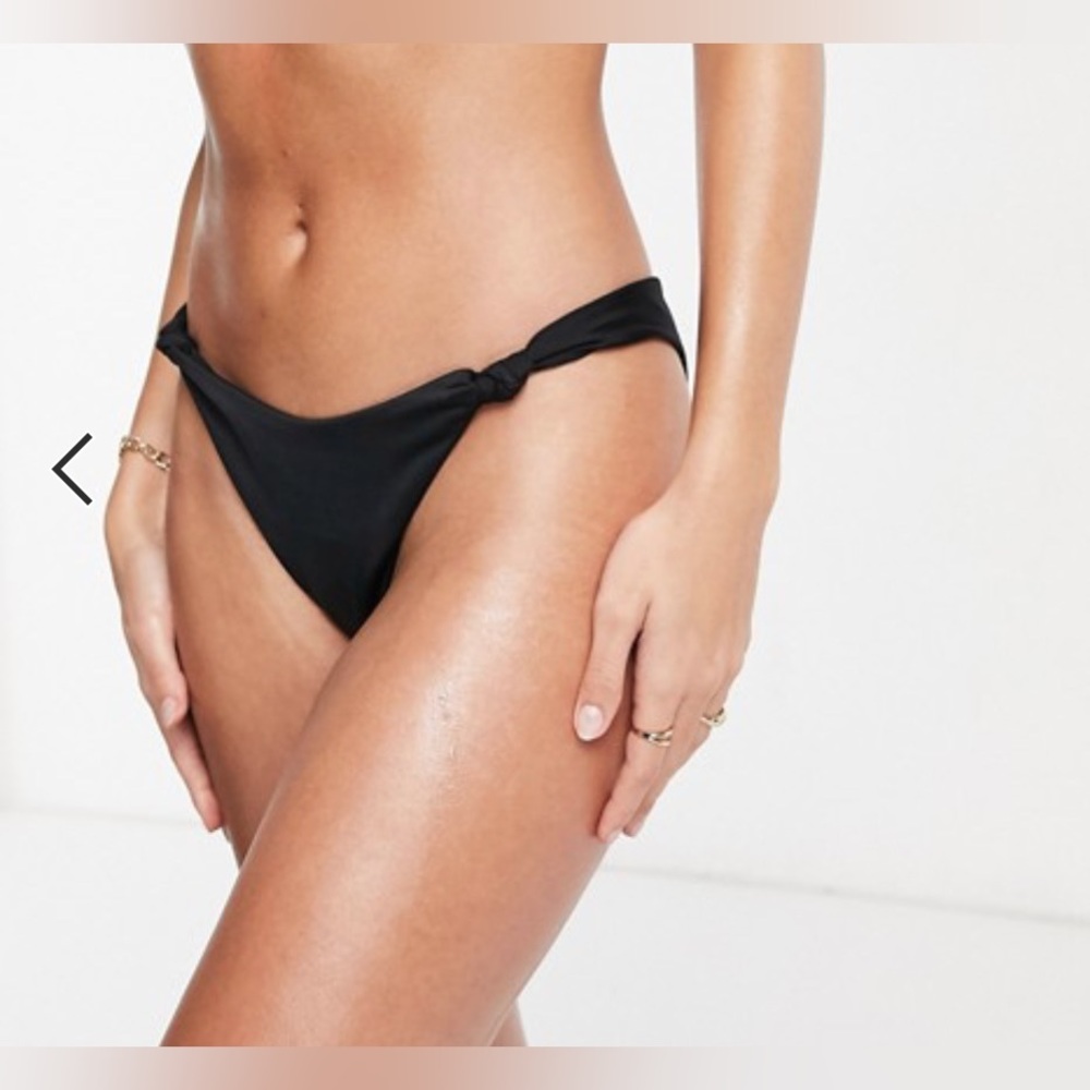 ASOS Design Knot High Leg Hipster Bottom Bikini Black Size 2